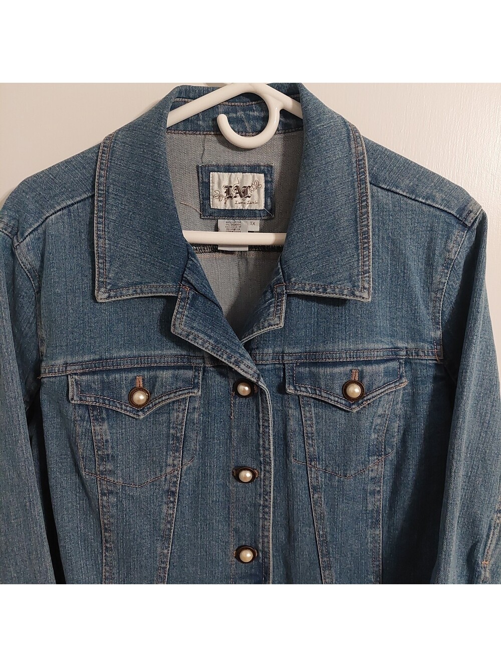 Live a Little Women's 1X Denim Jacket with Pearl Buttons